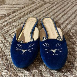 Charlotte Olympia Kitty Velvet Slipper Mule